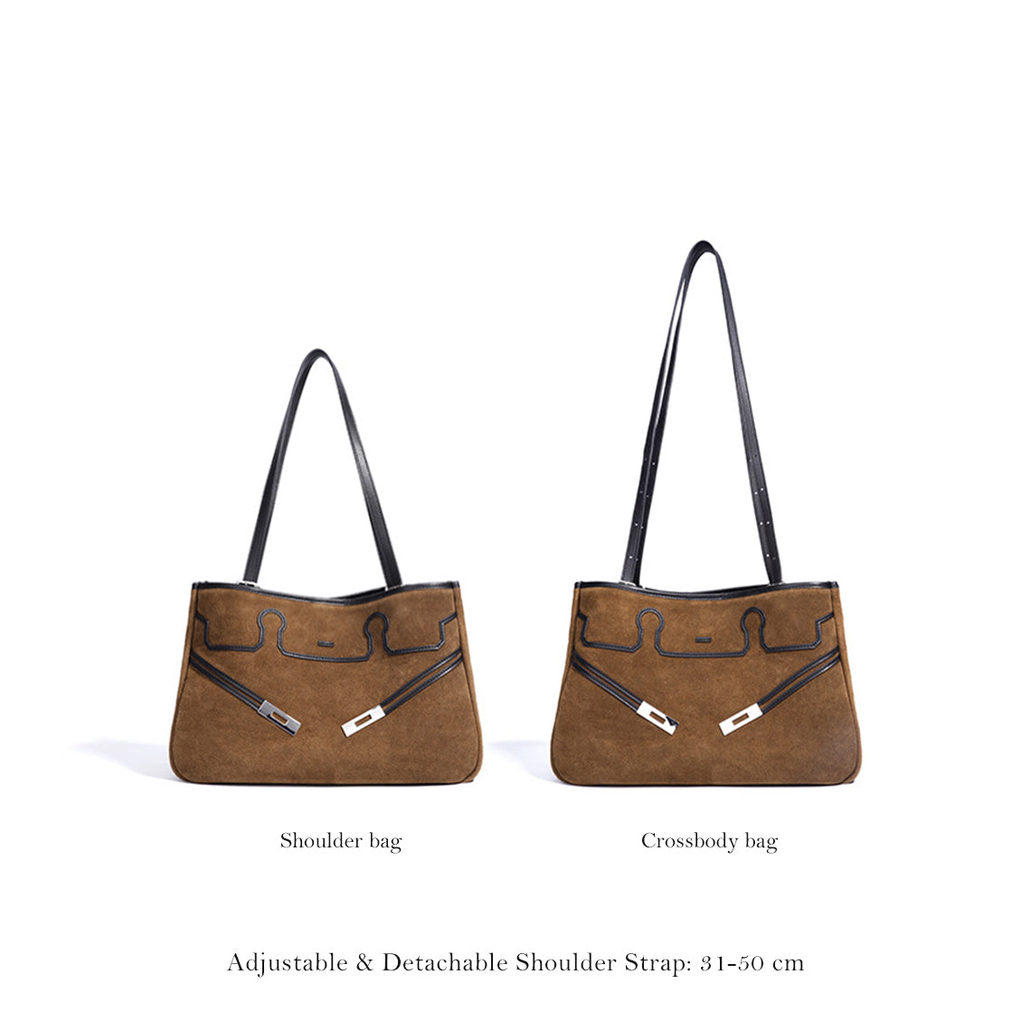 Suede Leather Heritage Tote Bag in Brown, Beige, and Dark Brown detail image 11