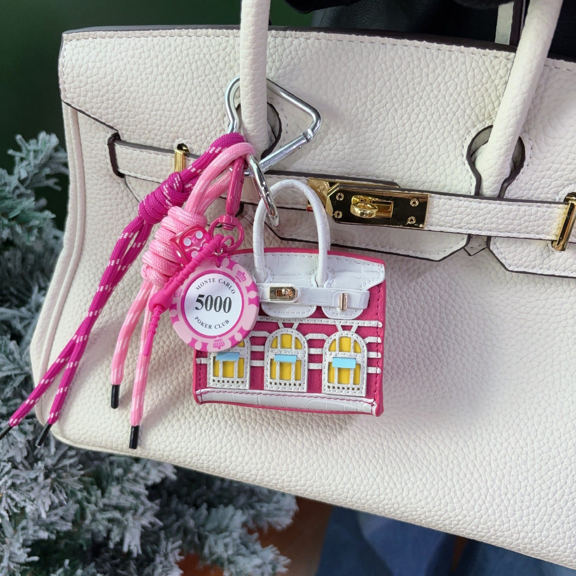 House-Shaped Mini Top Handle Bag Charm Keychain with Earphone Storage detail image 12