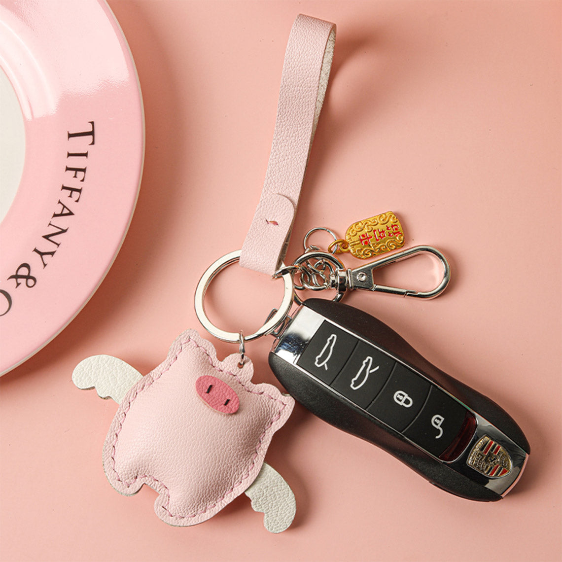 Hand Sewn Lambskin Leather Piglet Keychain DIY Kit detail image 1