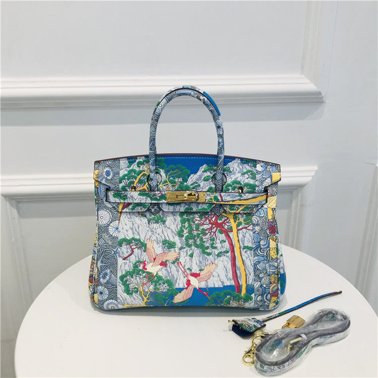 Graffiti Top Handle Bag 30cm Top Grain Leather Shoulder Bag detail image 12