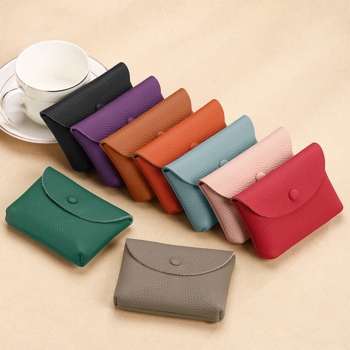 Top Grain Leather Simple Coin Wallet with Card Slots detail image 1