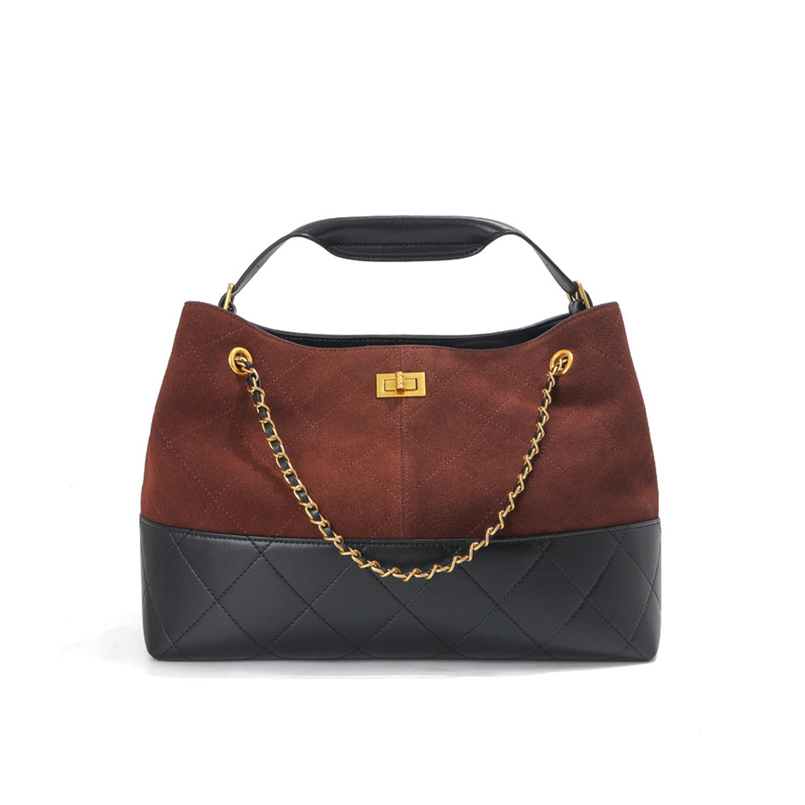 Suede Leather Quilted Chain Shoulder Bag – Brown, Grey, Wine detail image 3