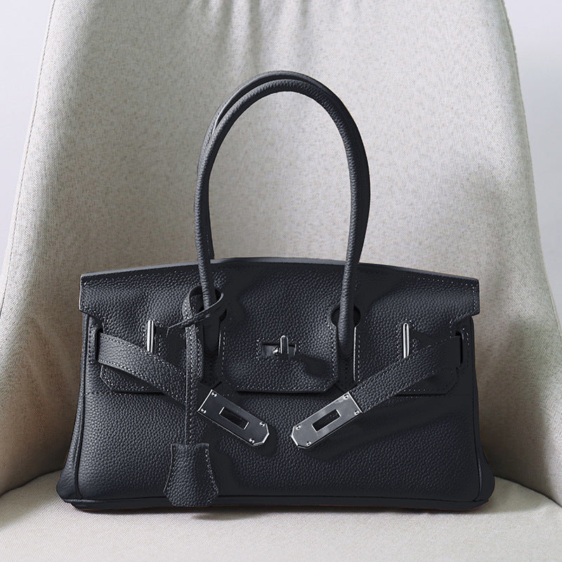 Top Grain Leather Top Handle Bag 30cm - Multiple Colors detail image 10