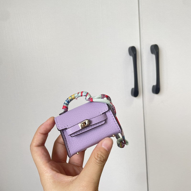 Mini Top Handle Bag Charm and Keychain in Vegan PU Leather, Fits Earbuds Case detail image 6