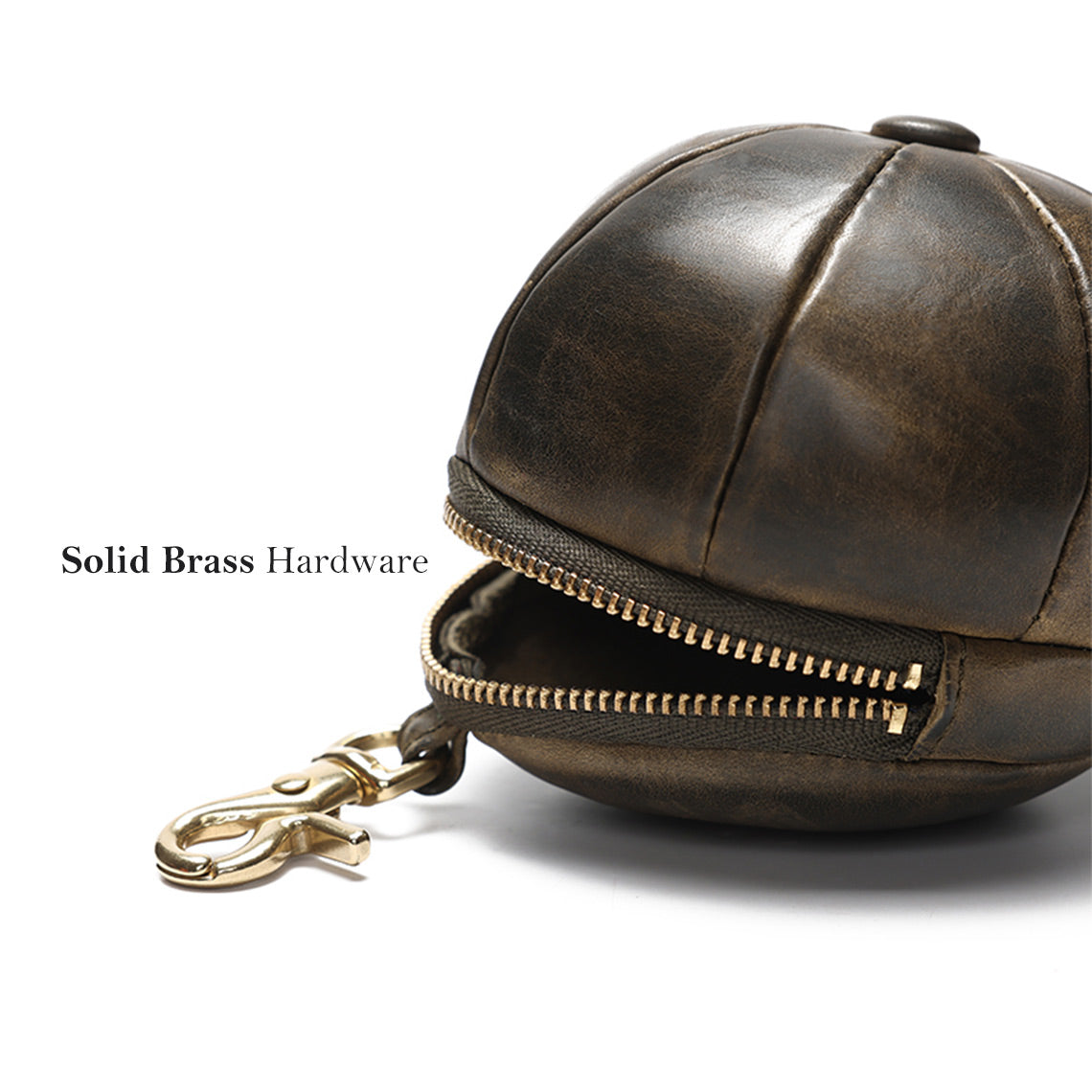 Vegetable Tanned Leather Baseball Cap Purse for AirPods – Brown, Coffee, Black, Amy Green detail image 7
