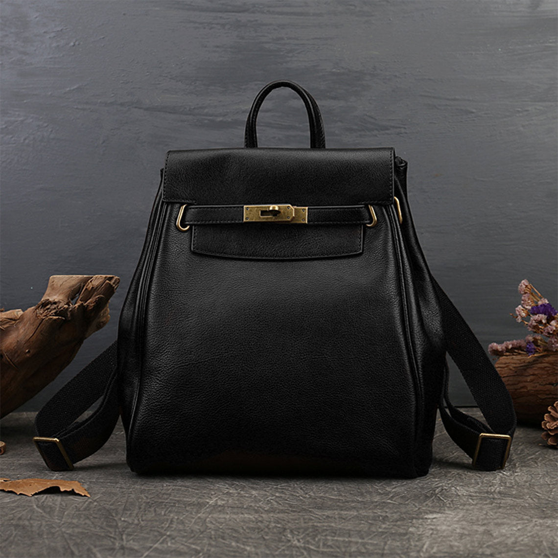 Top Grain Leather Classic Backpack for Women in Brown or Black detail image 7
