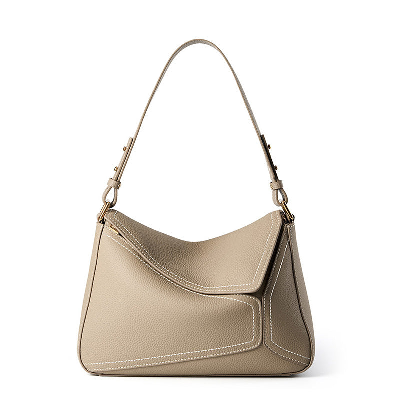Top Grain Leather Geometric Panel Bag with Detachable Straps detail image 15