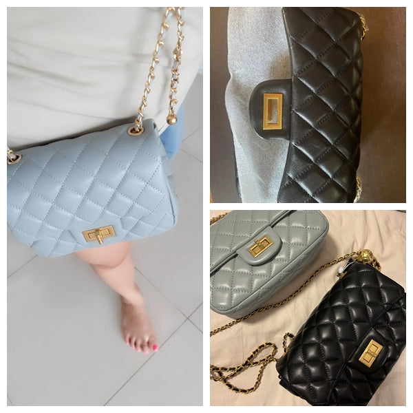 Quilted Lamb Leather Chain Bag with Shoulder and Crossbody Strap detail image 6