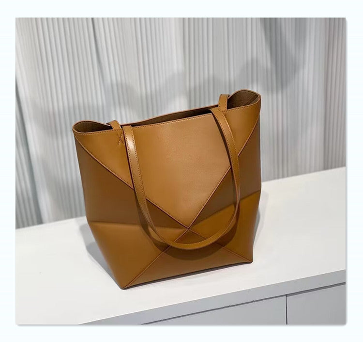 Top Grain Leather Puzzle Fold Tote Bag - Black, Brown, Army Green product image 1