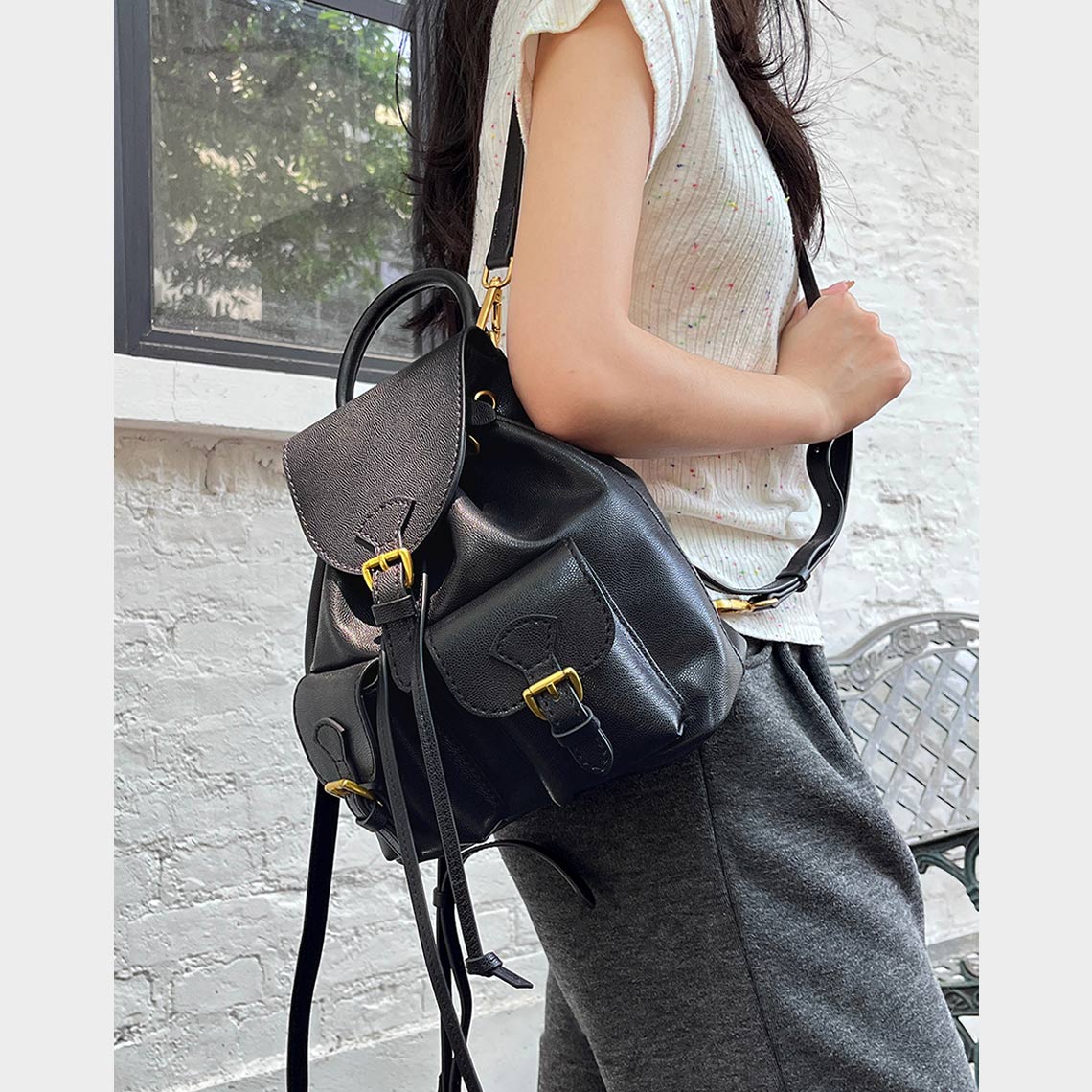 Top Grain Leather Black Backpack DIY Kit with Detachable Straps detail image 1