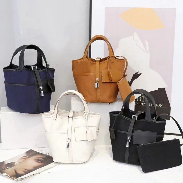 Small Leather & Canvas Handbag with Cargo Pocket product image 1