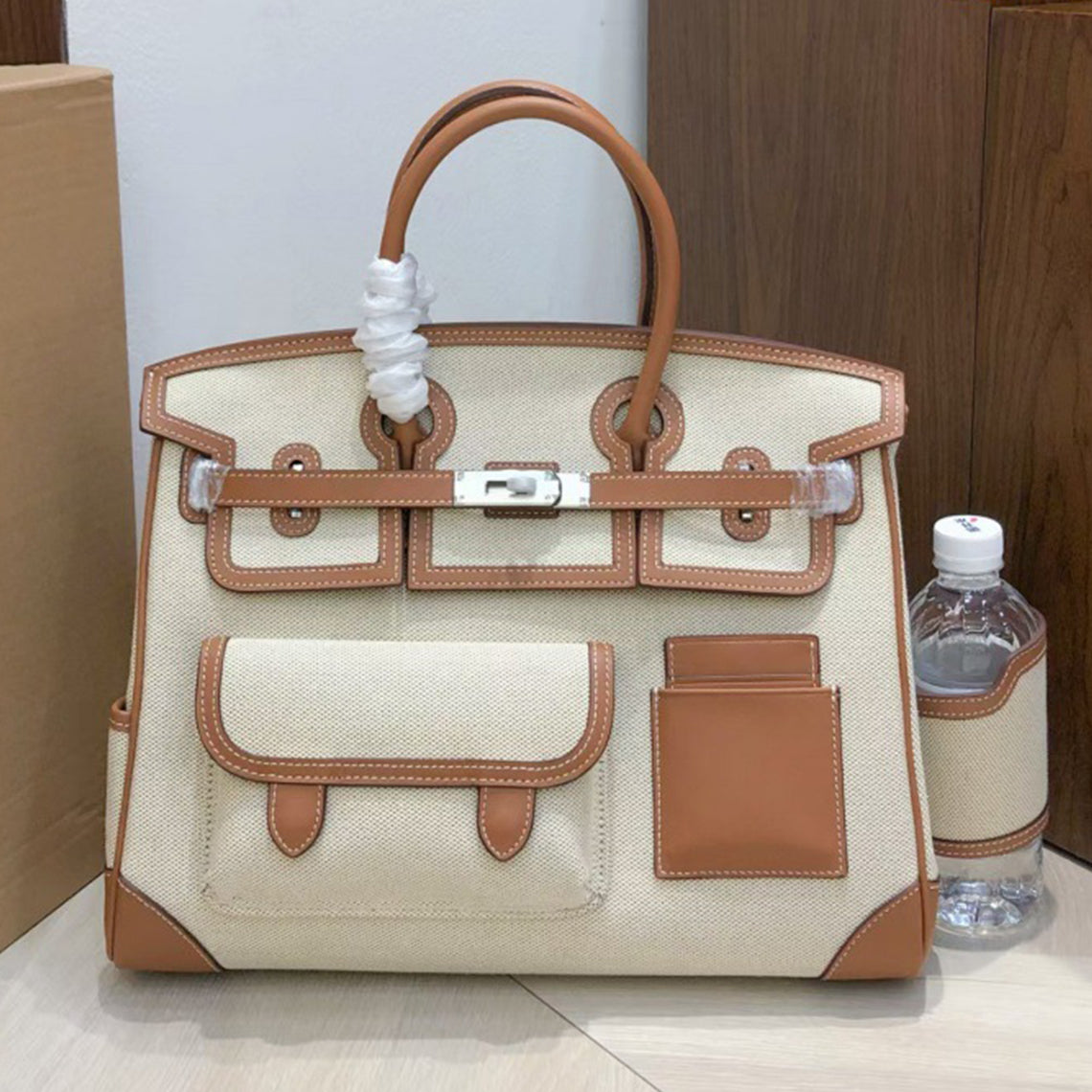 Cargo Top Handle Bag 35cm in Smooth Calfskin and Canvas detail image 9
