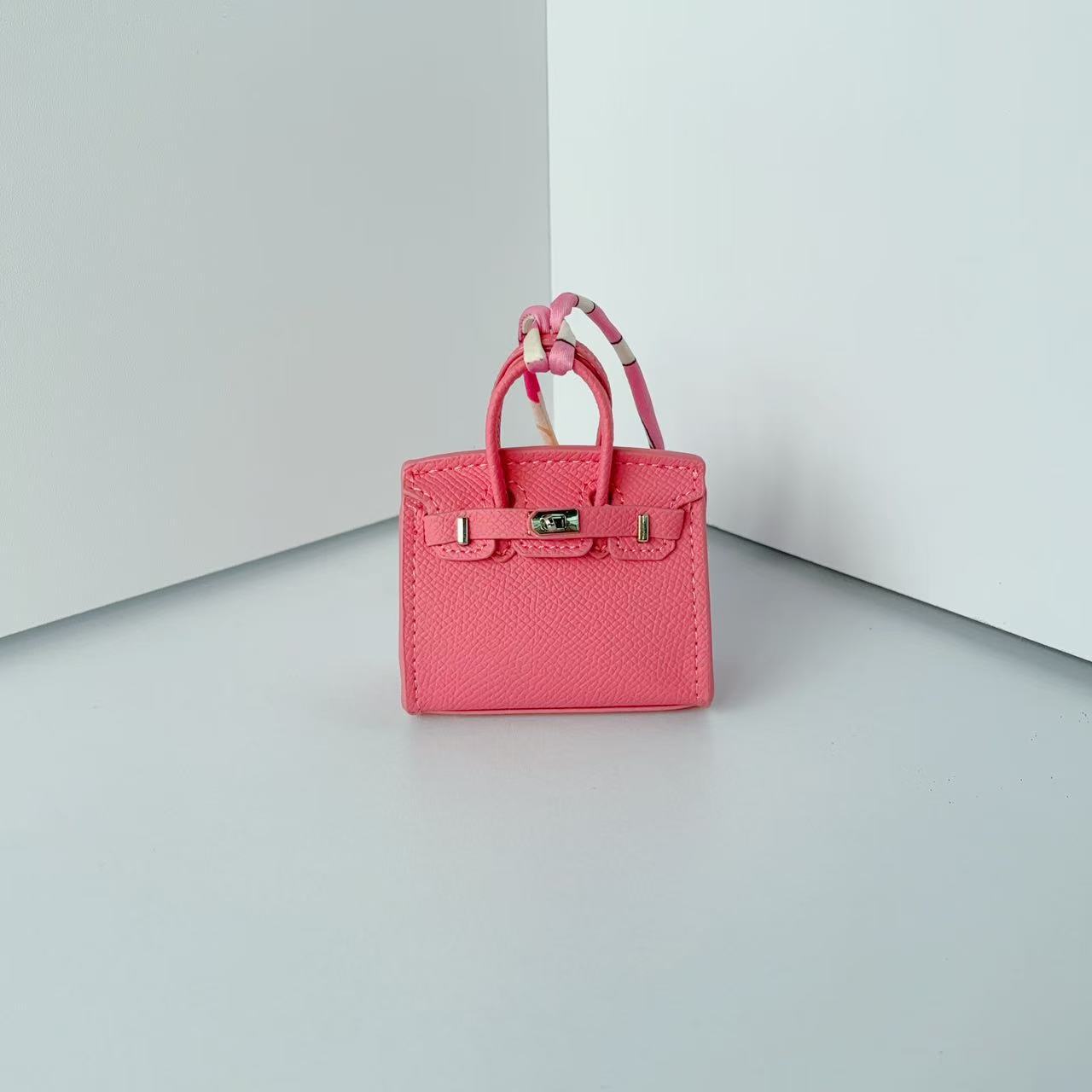 Mini Top Handle Bag Charm Keychain with Earphone Case in PU Leather detail image 15