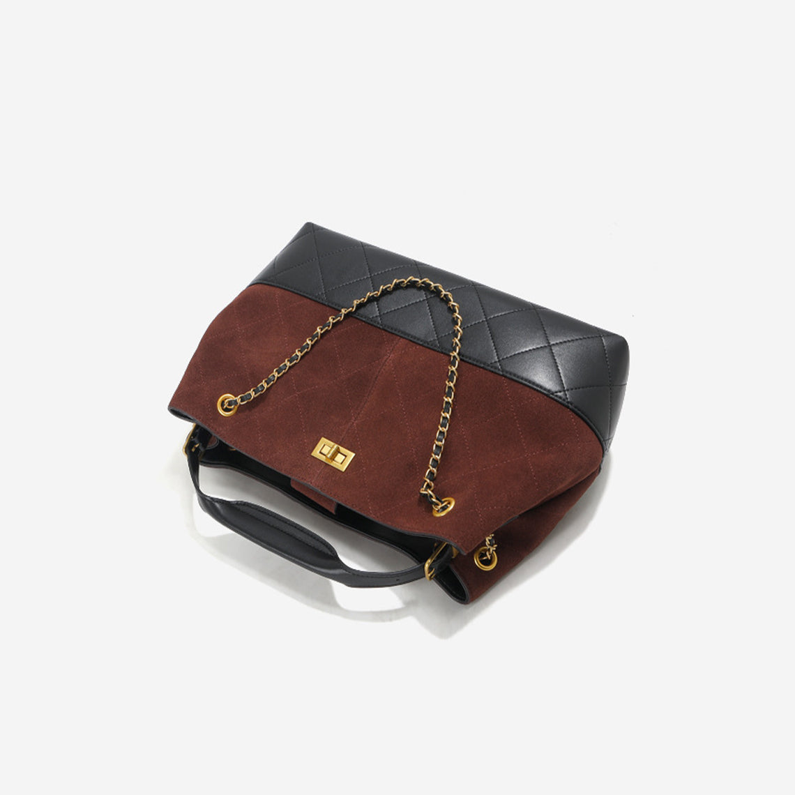 Suede Leather Quilted Chain Shoulder Bag – Brown, Grey, Wine detail image 7