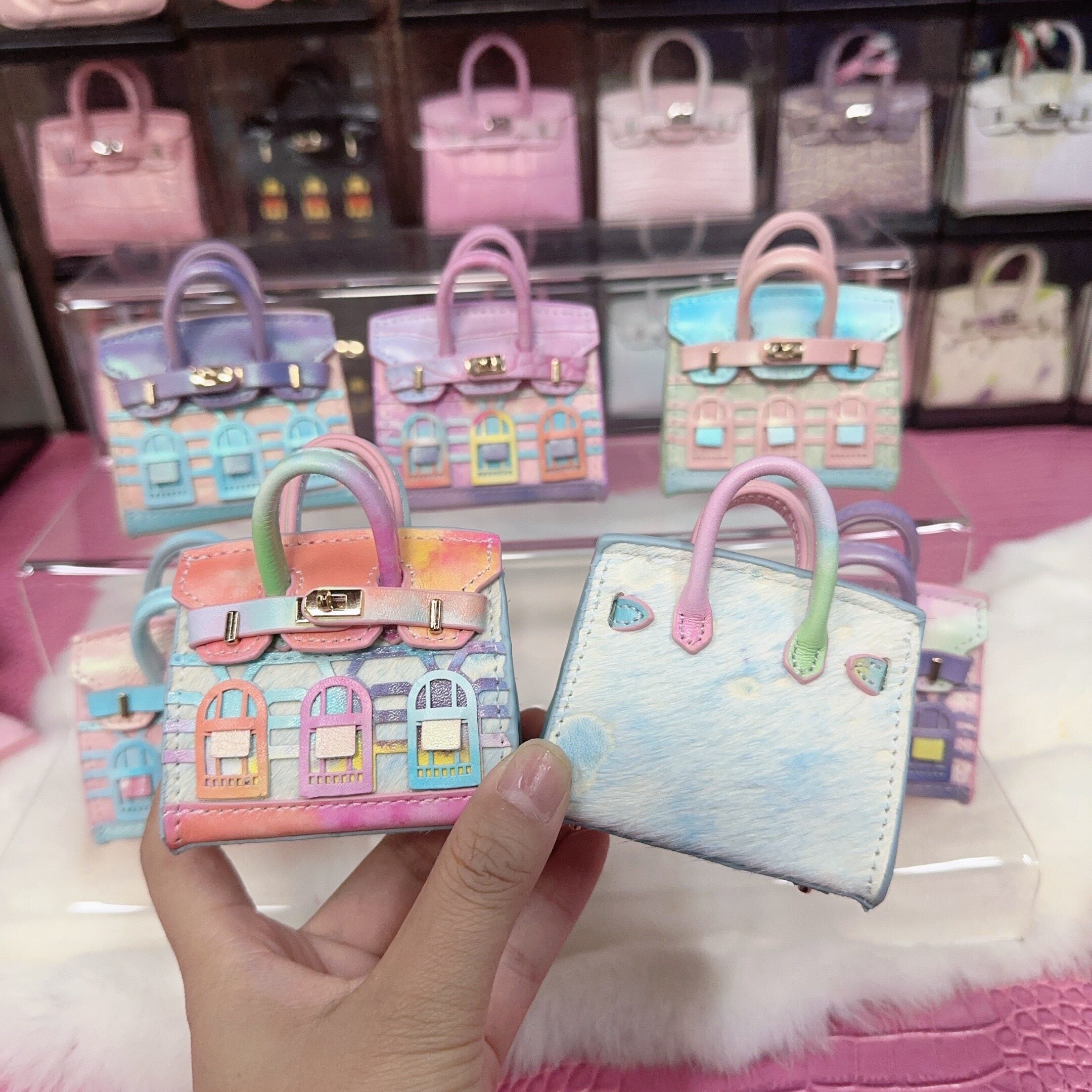 House-Shaped Mini Leather Bag Charm and Keychain in Multicolor Options detail image 7