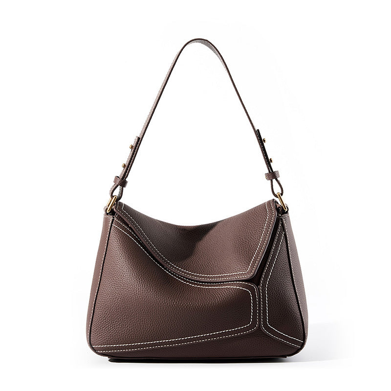 Top Grain Leather Geometric Panel Bag with Detachable Straps detail image 14