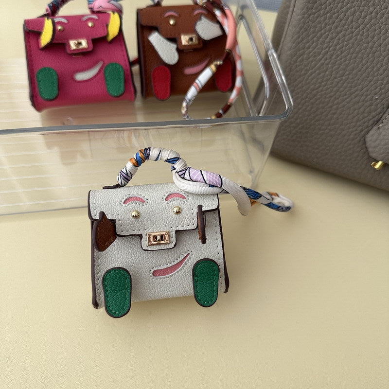 Mini Doll Bag Charm Keychain with Earphone Case - PU Leather, 14 Colors detail image 7