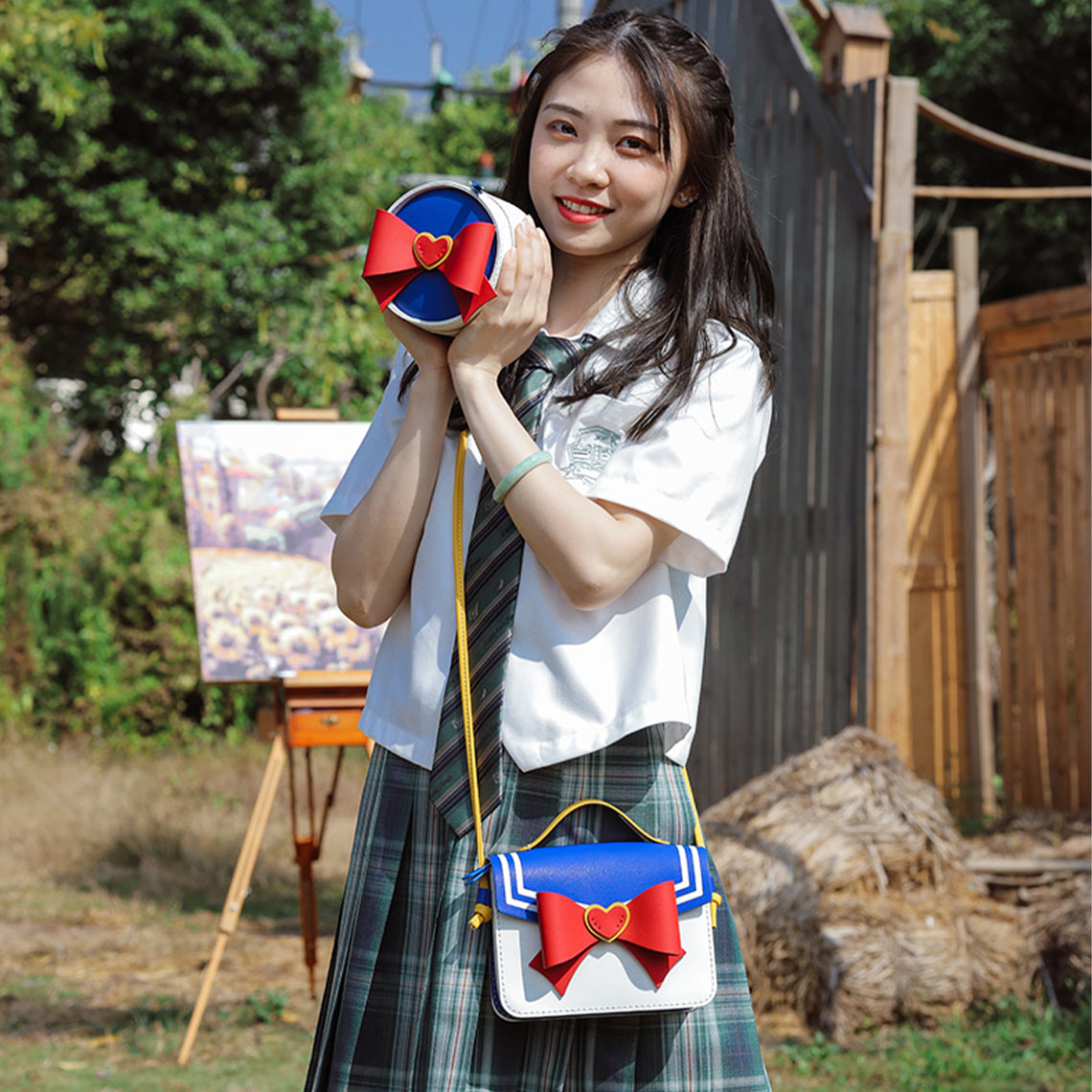 Handmade Leather Crossbody Bag DIY Kit with Anime Style Bowknot detail image 9