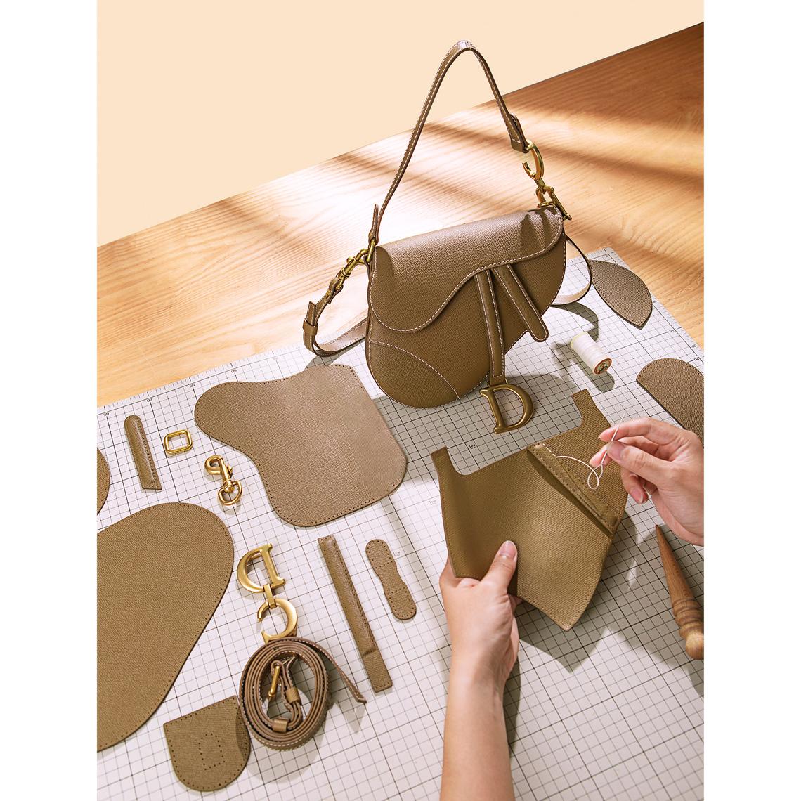 Hand Sewn Leather Crossbody Saddle Bag DIY Kit - Tan, Grey, Black detail image 6