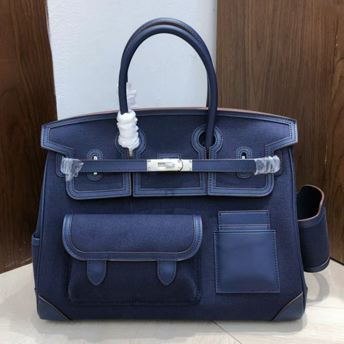 Cargo Top Handle Bag 35cm in Smooth Calfskin and Canvas detail image 19