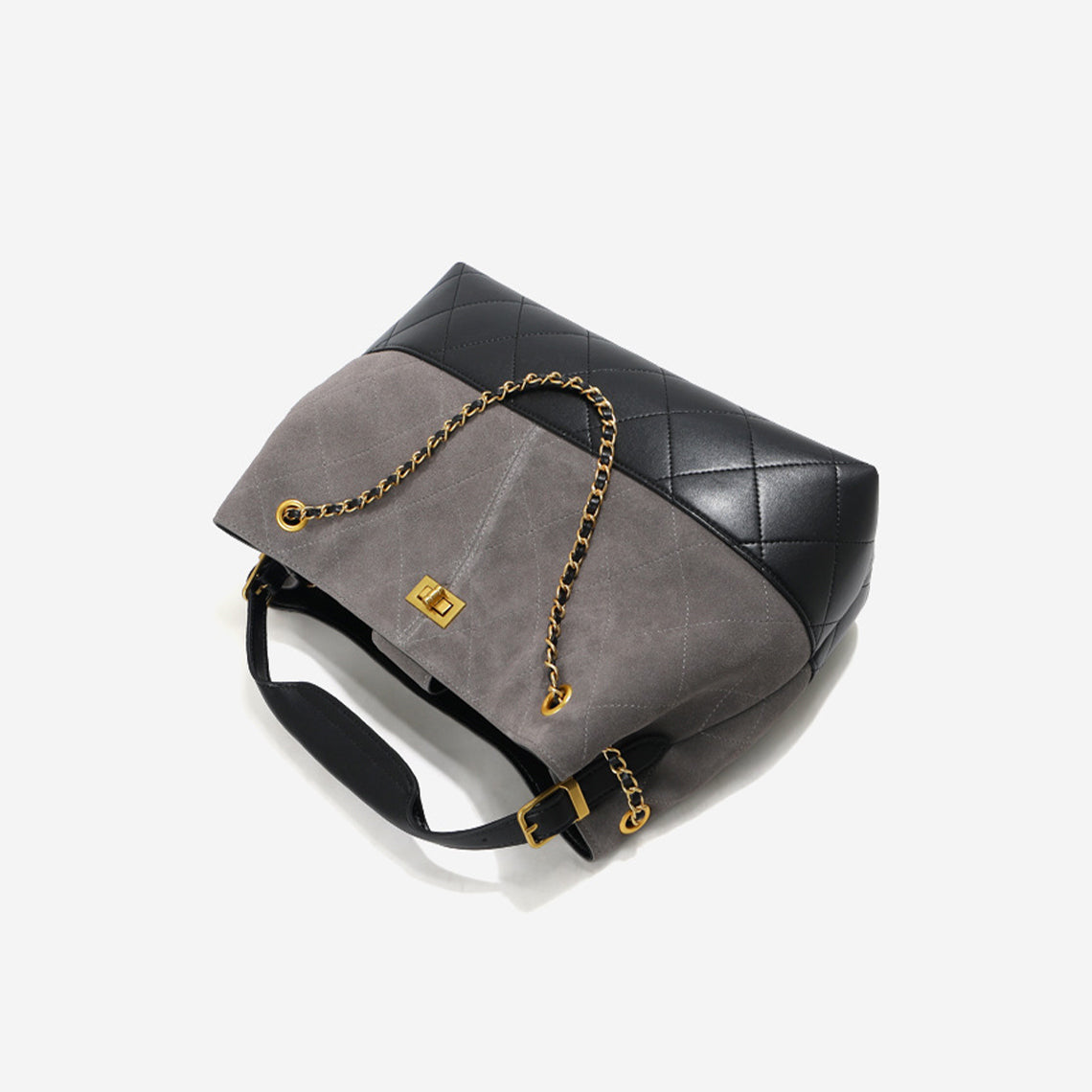 Suede Leather Quilted Chain Shoulder Bag – Brown, Grey, Wine detail image 6