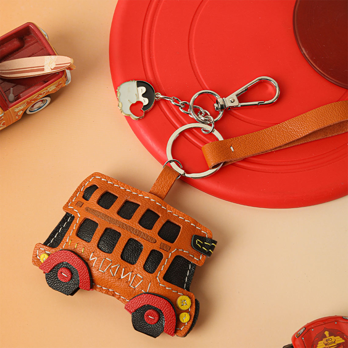 HandsewGift Sheep Leather City Bus Keychain DIY Kit – Orange or Custom Color detail image 4