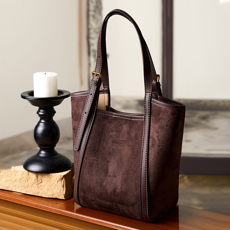 Vintage Suede Leather Tote | Large Capacity Commuter Bag detail image 6