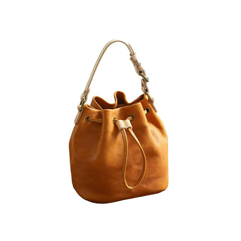 Drawstring Retro Vegetable Tanned Leather Bucket Bag product image 1