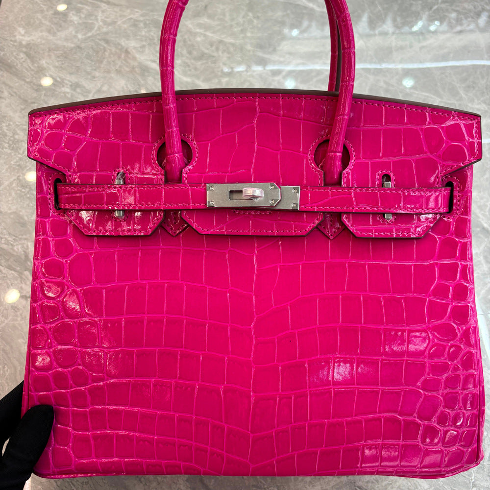 Crocodile Pattern Glossy Leather Handbag with Detachable Strap product image 1
