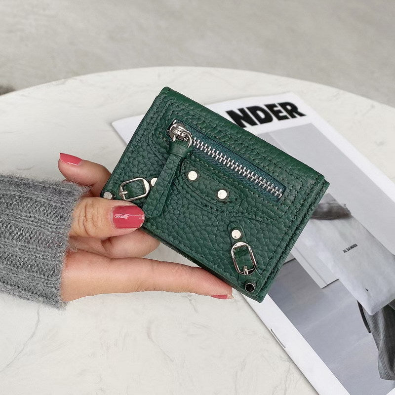 Compact Cowhide Trifold Wallet with Zipper Coin Pocket detail image 11