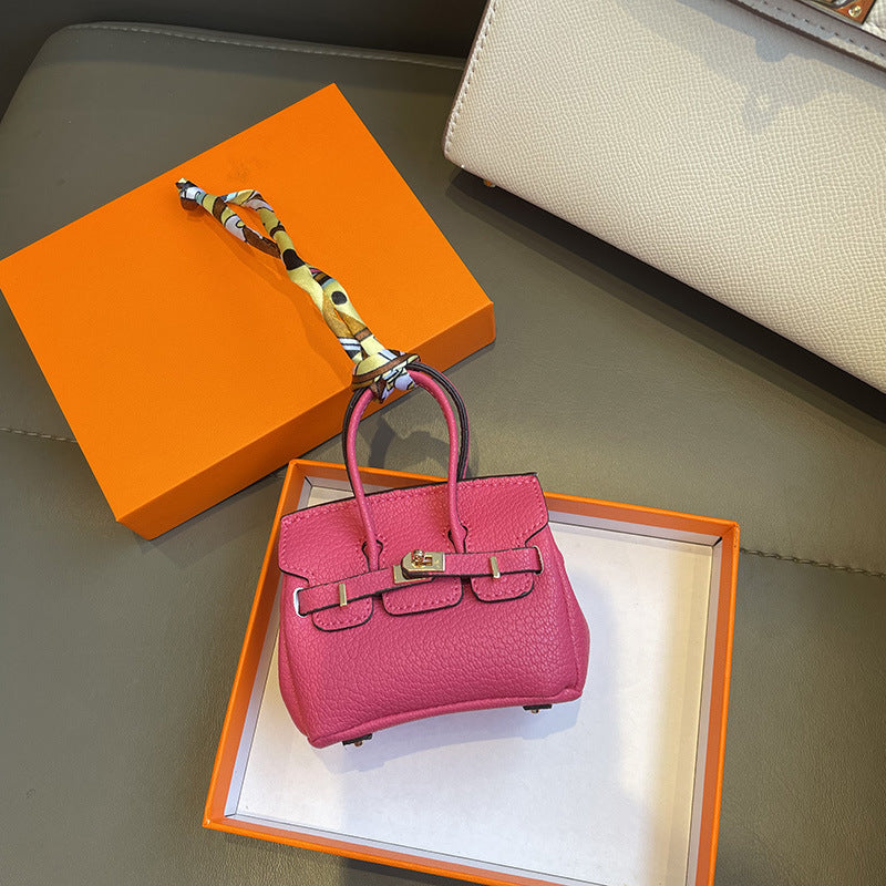 Mini Top Handle Bag Charm Keychain with Earphone Case, PU Leather, 8cm Wide, 25 Colors detail image 16