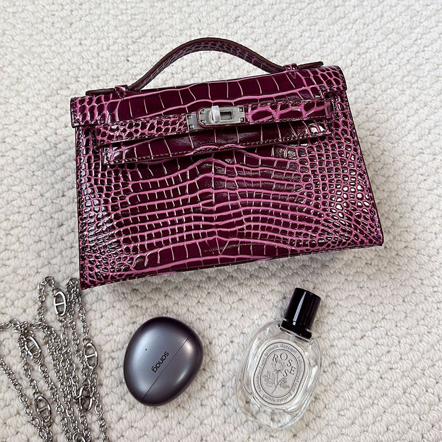 Top Grain Leather Top Handle Clutch Bag with Detachable Chain detail image 4