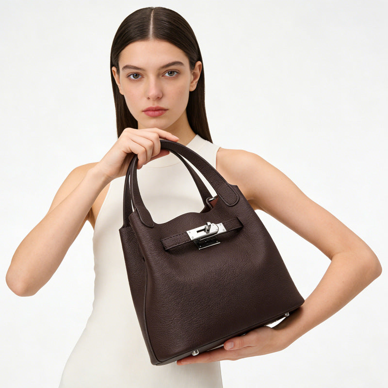 Small Pebbled Leather Handbag with Silver Hardware and Adjustable Strap detail image 1