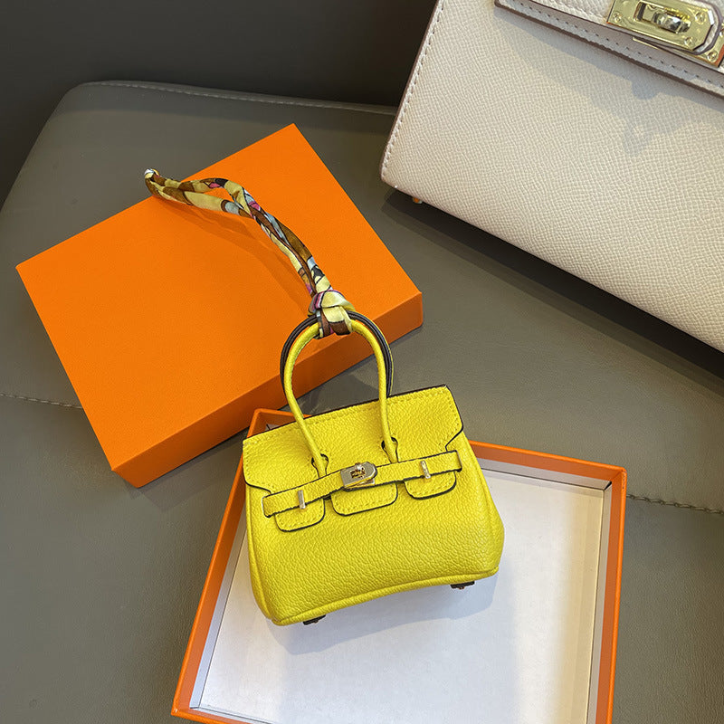 Mini Top Handle Bag Charm Keychain with Earphone Case, PU Leather, 8cm Wide, 25 Colors detail image 10