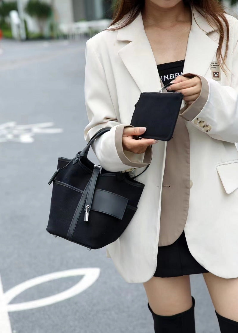 Small Leather & Canvas Handbag with Cargo Pocket detail image 2