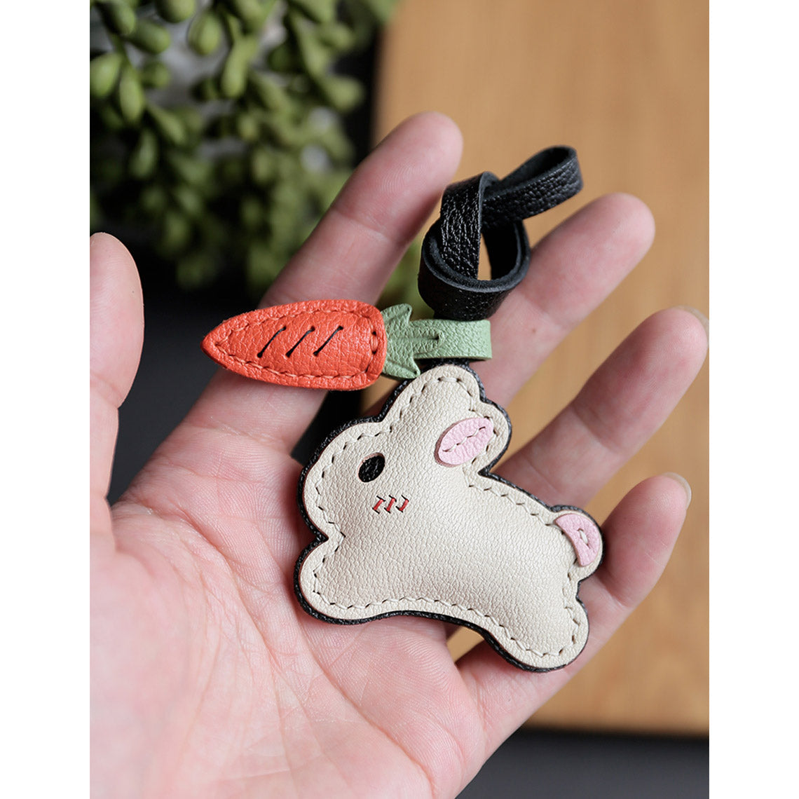 Bunny & Carrot Keychain DIY Kit – Goatskin Leather Hand Sewing Craft detail image 6