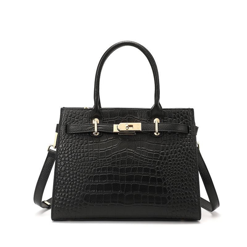 Croc-Embossed Top Grain Leather Tote – 28 cm Structured Handbag with Crossbody Strap detail image 9