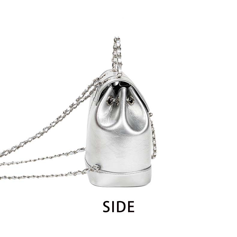 Urban Minimalist Split Cowhide Leather Chain Bag – Silver, Black, Cream White, Black & Cream White detail image 5
