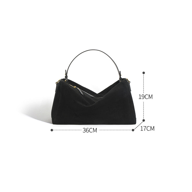 Suede Leather Large Capacity Weekender Bag – Brown / Dark Brown / Black detail image 3