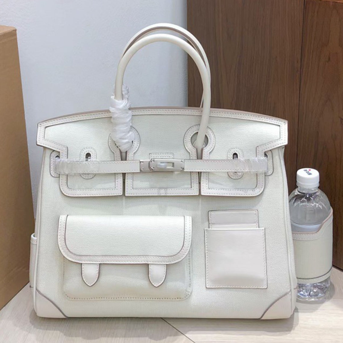 Cargo Top Handle Bag 35cm in Smooth Calfskin and Canvas detail image 7