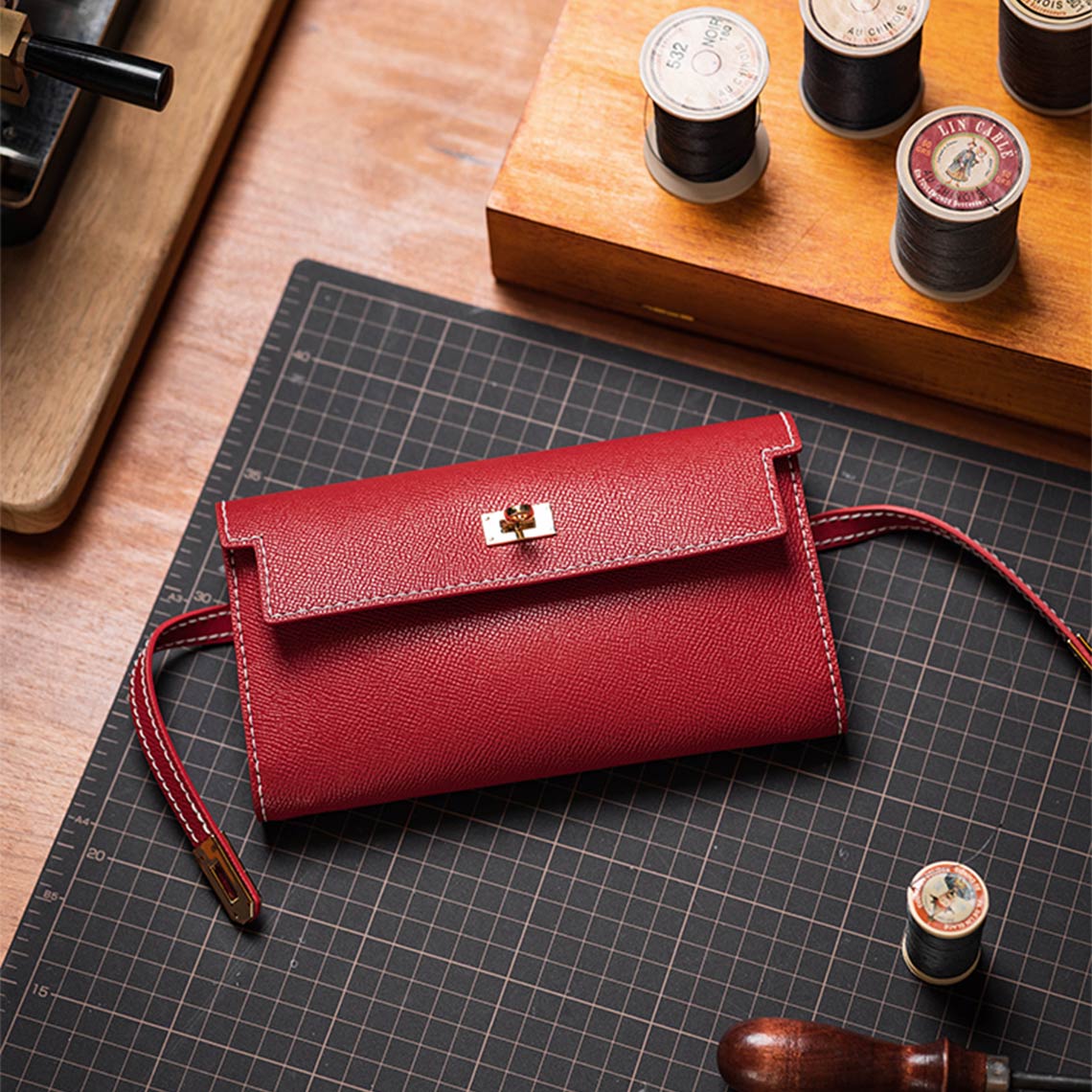 Top Handle Bag & Long Wallet DIY Leather Sewing Kit – Brown, Red, Grey detail image 6