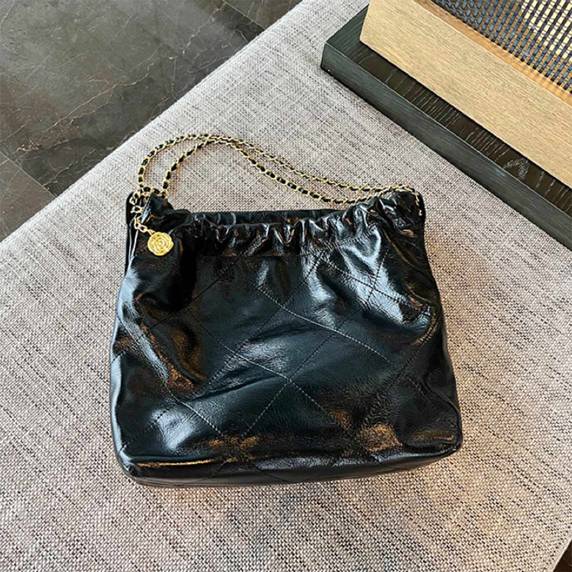 Top Grain Leather Slouchy Chain Bag – Black, White, Pink product image 1