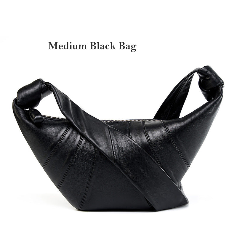 Premium Lambskin Leather Croissant Bag - Soft Hobo Crossbody Shoulder Purse detail image 5