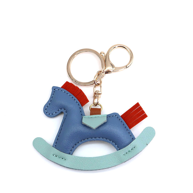 Cartoon Rocking Horse Bag Charm Keychain in PU Leather – 6 Colors product image 1