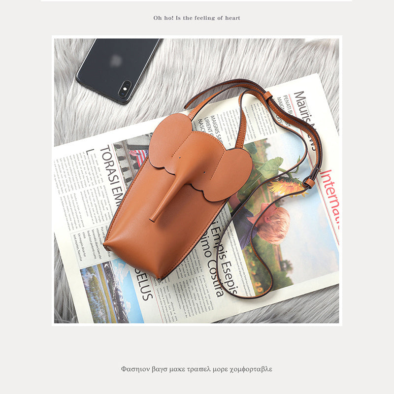 Elephant Small Mobile Phone Bag Coin Purse in Cowhide Leather detail image 2