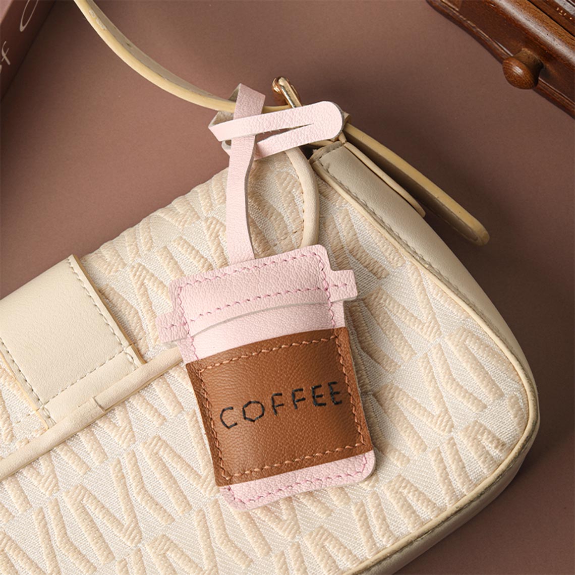 Coffee-Themed Sheepskin Leather Keychain DIY Kit – Hand Sewing Craft Kit detail image 7