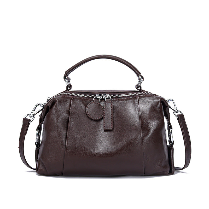 Vintage Cowhide Boston Bag | Leather Crossbody Satchel detail image 1