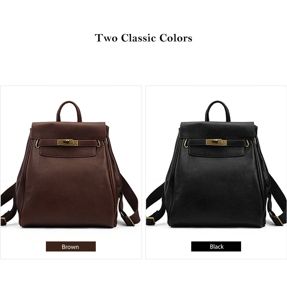 Top Grain Leather Classic Backpack for Women in Brown or Black detail image 2