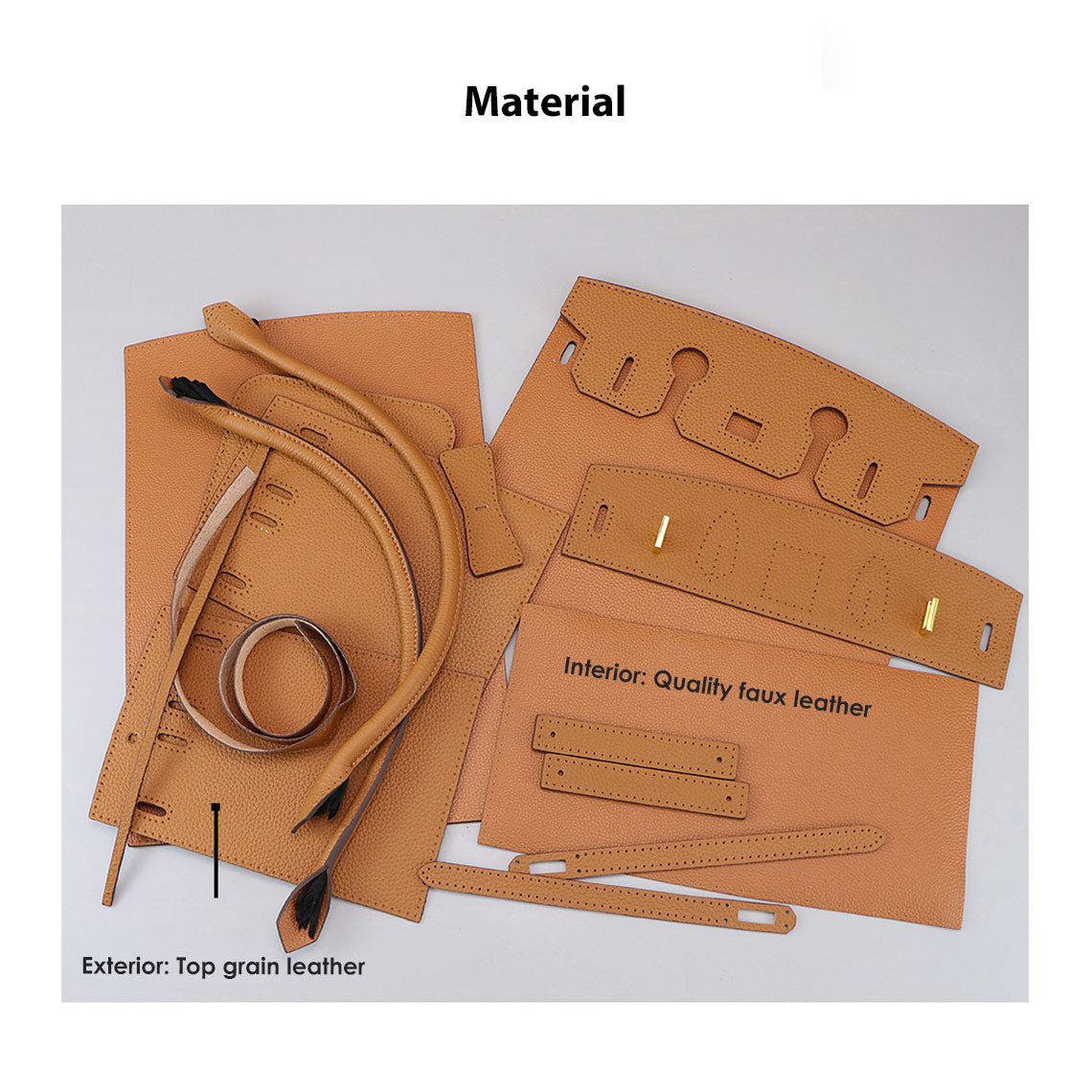 DIY Top Grain Leather Bag Kit with Reusable Fabric Lining – Gold Brown or Black detail image 4