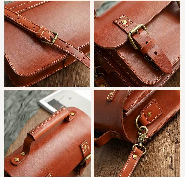 Vegetable Tanned Leather Unisex Messenger Bag detail image 4